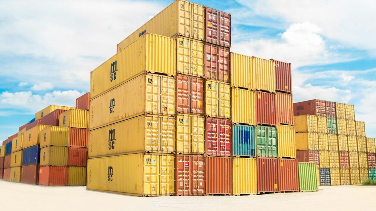 assorted-color filed intermodal containers